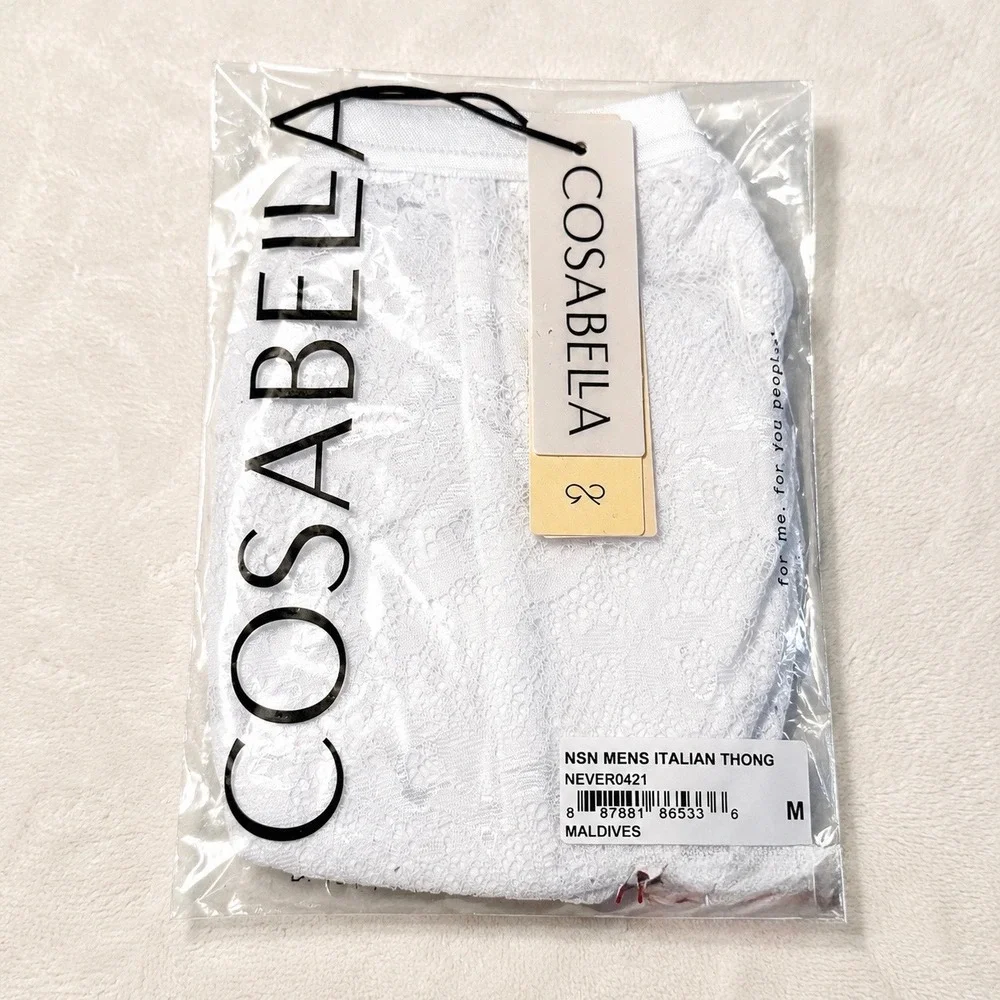 COSABELLA Never Say Never Strappy It Men's‎ Lace Thong White - Size M / NWT